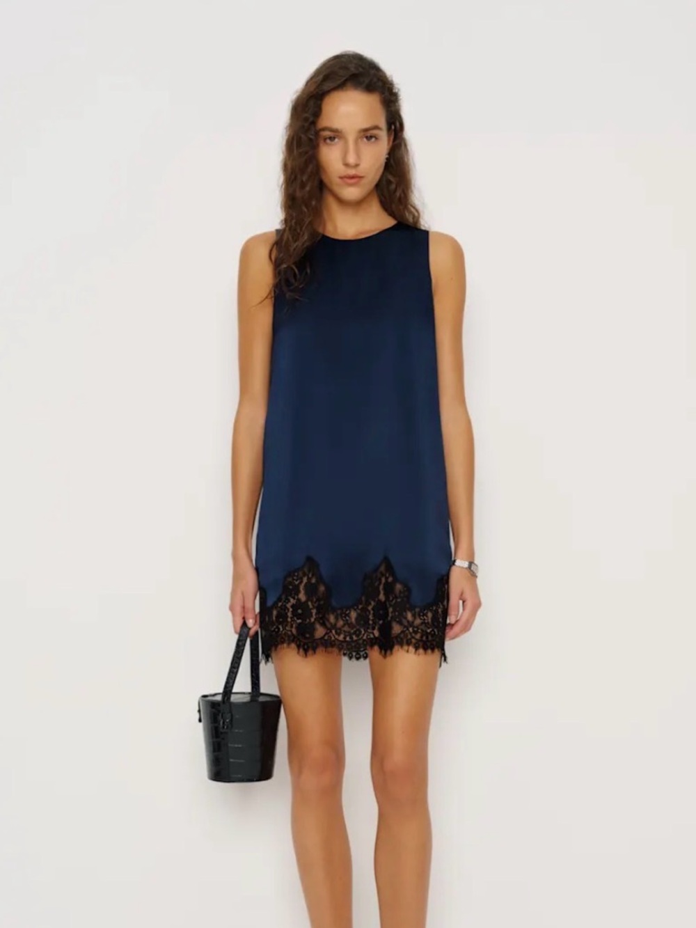 NWT Reformation Navy Jessalyn Silk Mini Lace Dress Size S